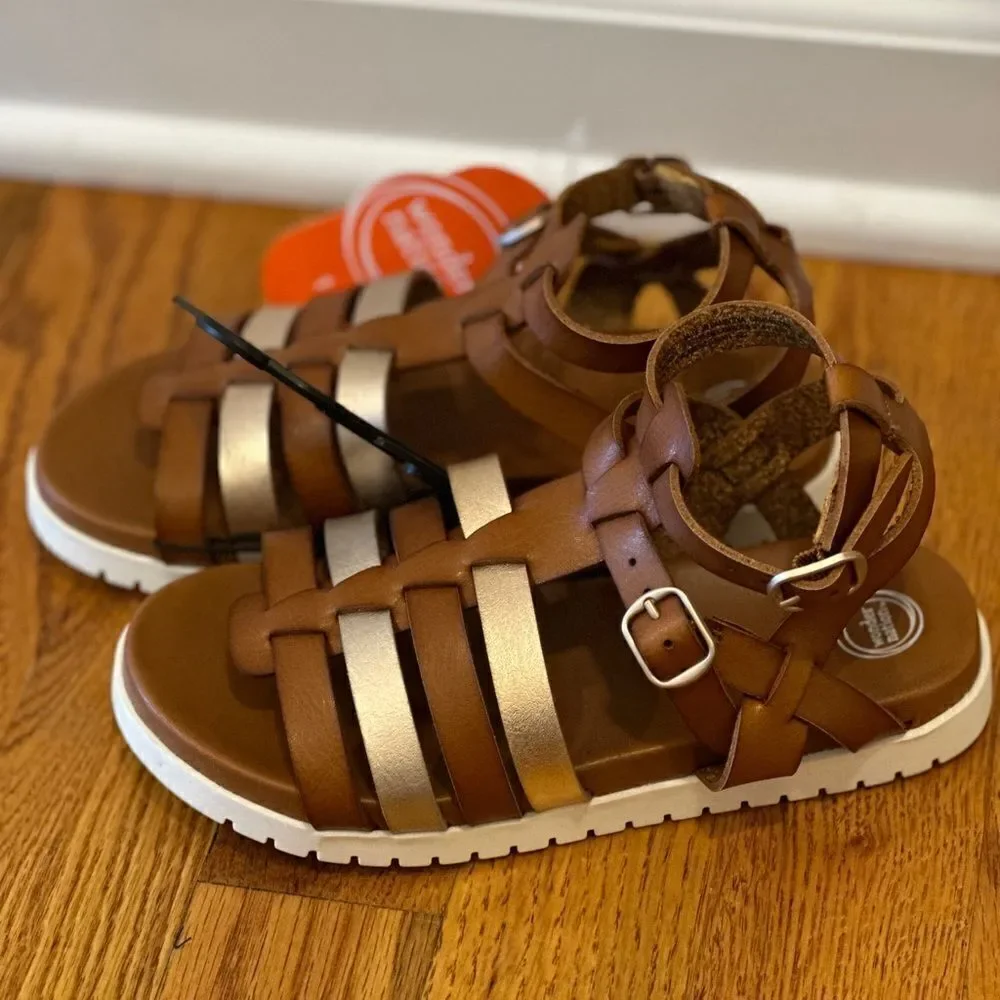 Girls Gladiator Brown Gold White Comfort Non-Marking Sandal - NWT